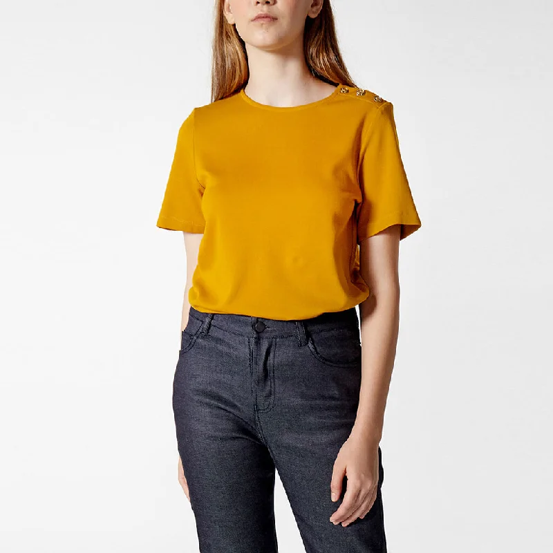 “Rose” Button-embellished Modern Cut T-shirt in Amber