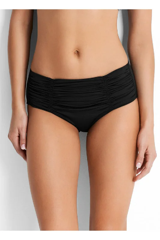 SEAFOLLY  ESSENTIALS GATHERED FRONT RETRO PANT - BLACK