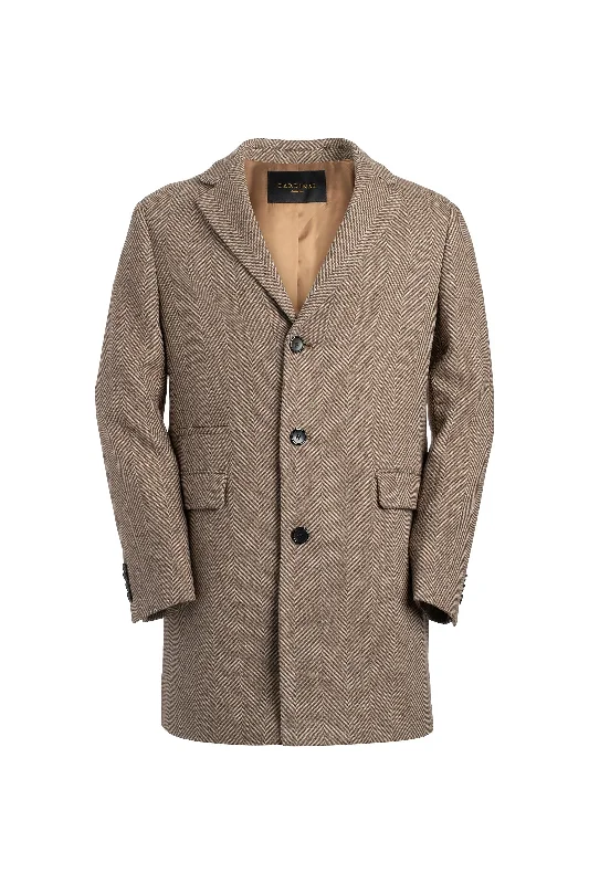 SHERWOOD TAUPE HERRINGBONE WOOL & CASHMERE TOPCOAT