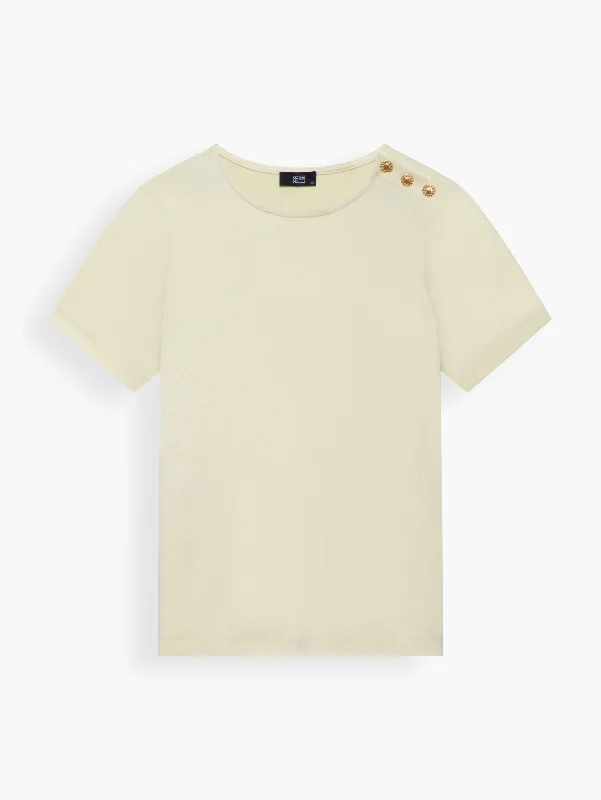 “Sunflower” Button-embellished Modern Cut T-shirt in Sunlit Yellow