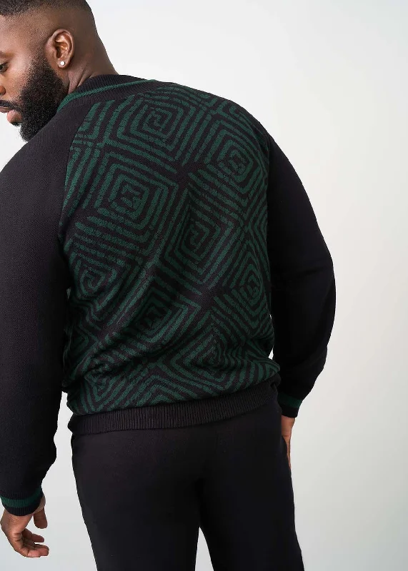 Togo Men's African Print Zip-Up Sweater (Malachite Diamond Adire)