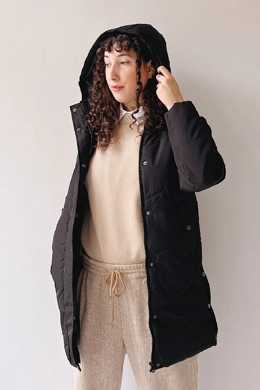 Tuvalu Black | Quilted Coat w/ Side Vents