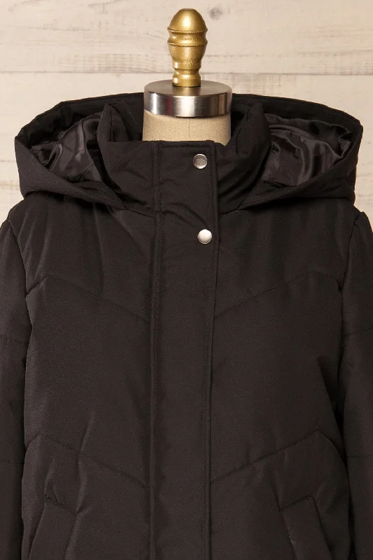 Tuvalu Black | Quilted Coat w/ Side Vents