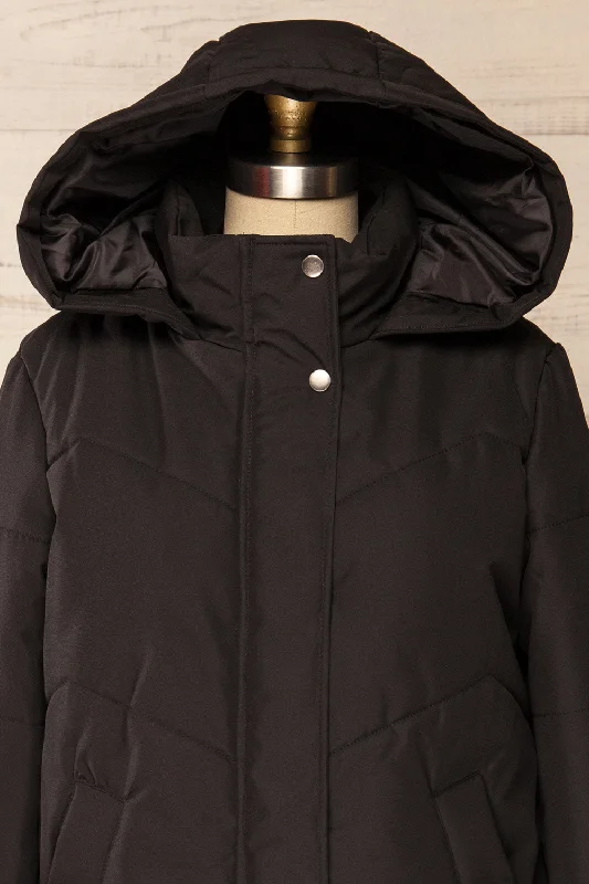 Tuvalu Black | Quilted Coat w/ Side Vents