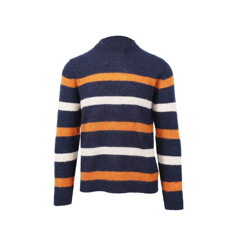 Navy Orange & Creme Striped Sweater