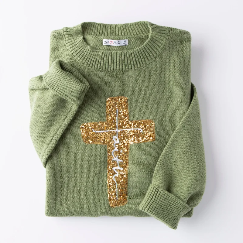 Faith Gold Glitter Sequin Fuzzy Sweater