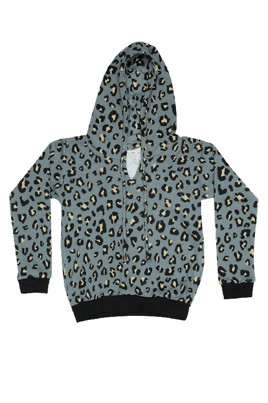 LEOPARD SWEATER HOODIE GREY