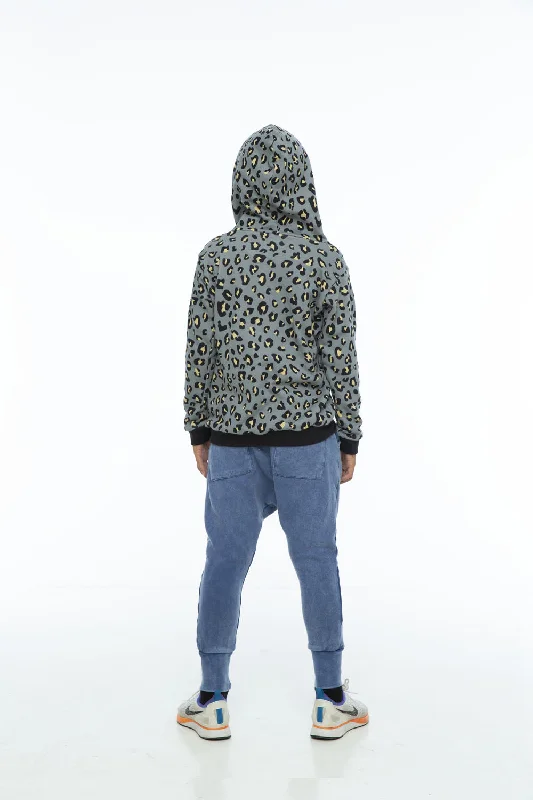 LEOPARD SWEATER HOODIE GREY