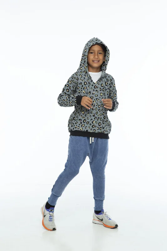 LEOPARD SWEATER HOODIE GREY