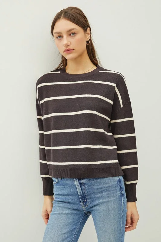 Stripe Crewneck Long Sleeve Boxy Sweater