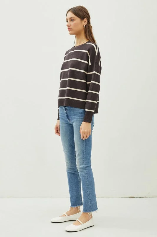 Stripe Crewneck Long Sleeve Boxy Sweater