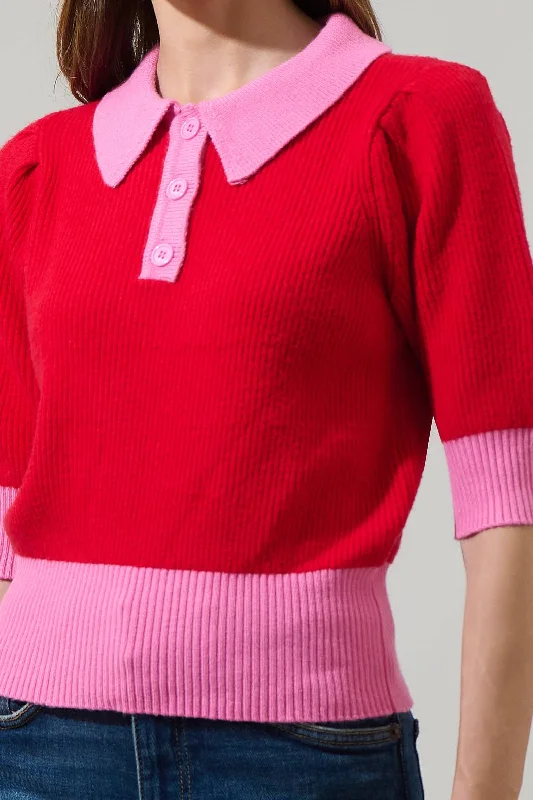 Margot Color Block Collared Sweater Top